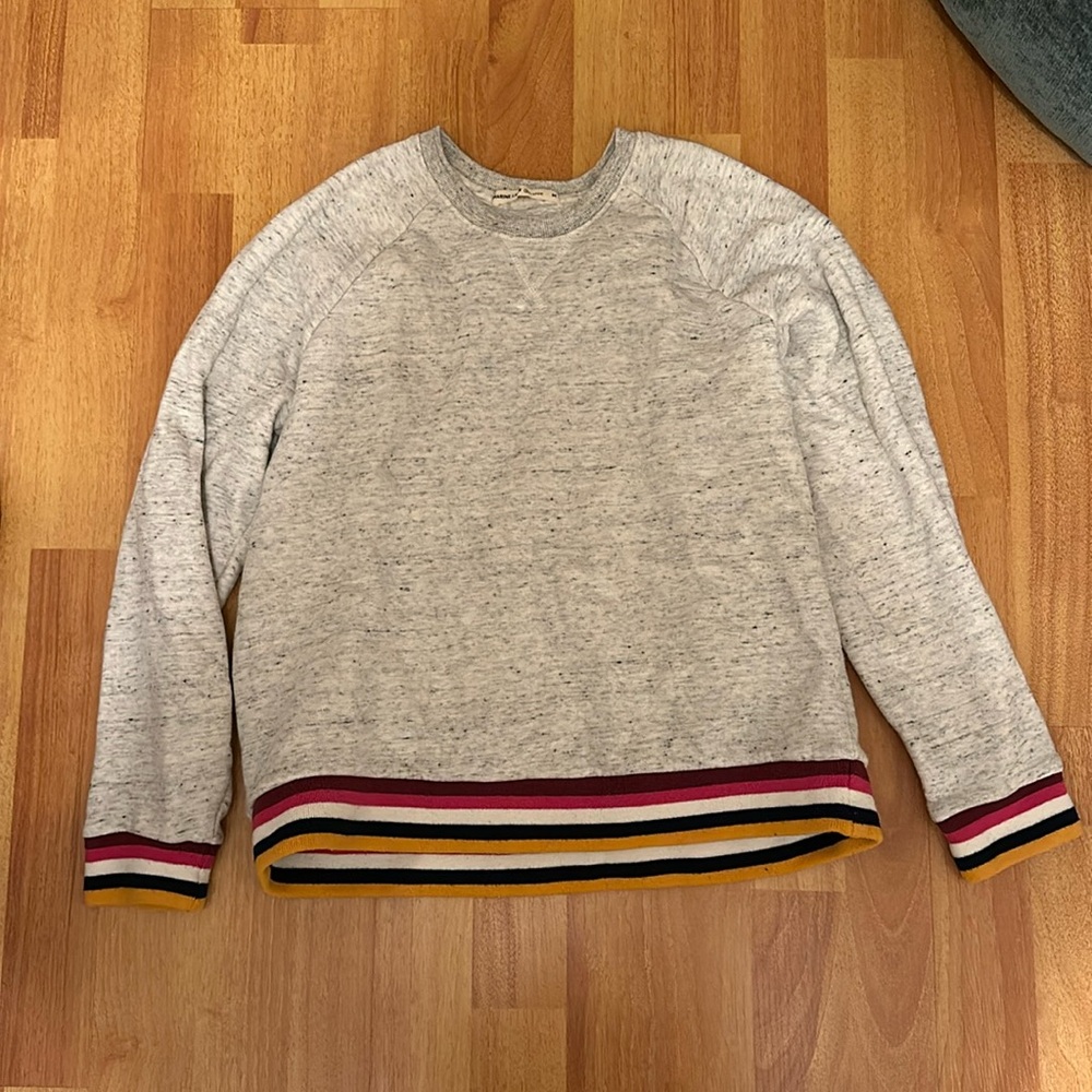 Marine layer sweater with rainbow sleeve cuffs